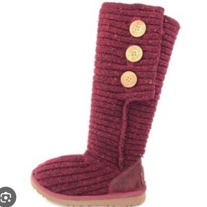 UGG Y2K red chunky cable knit fold over button tall boots Size 7